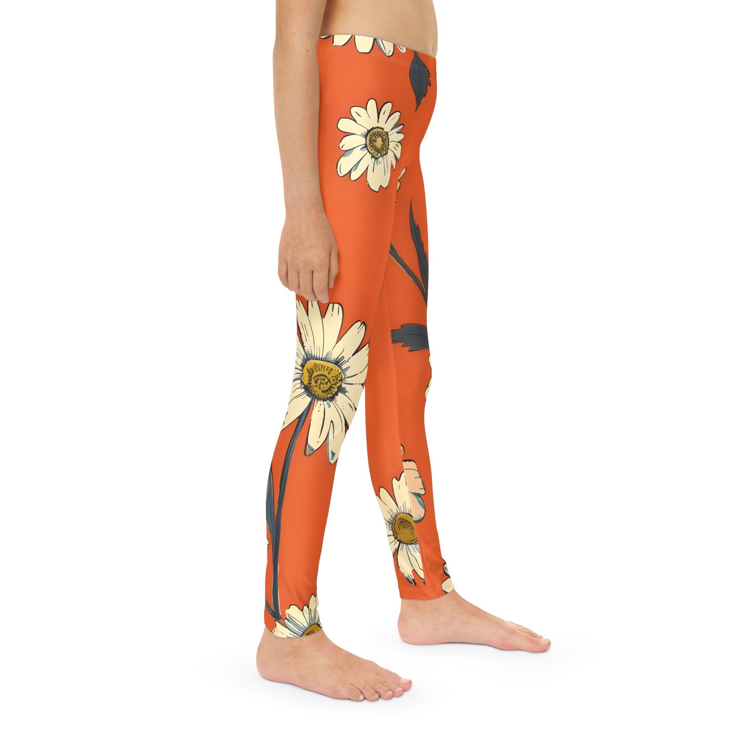 Orange Hibiscus Youth Full-Length Leggings