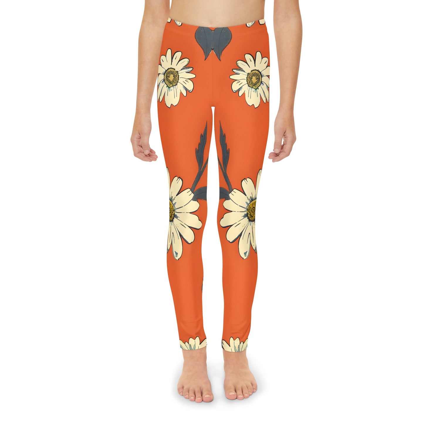 Orange Hibiscus Youth Full-Length Leggings