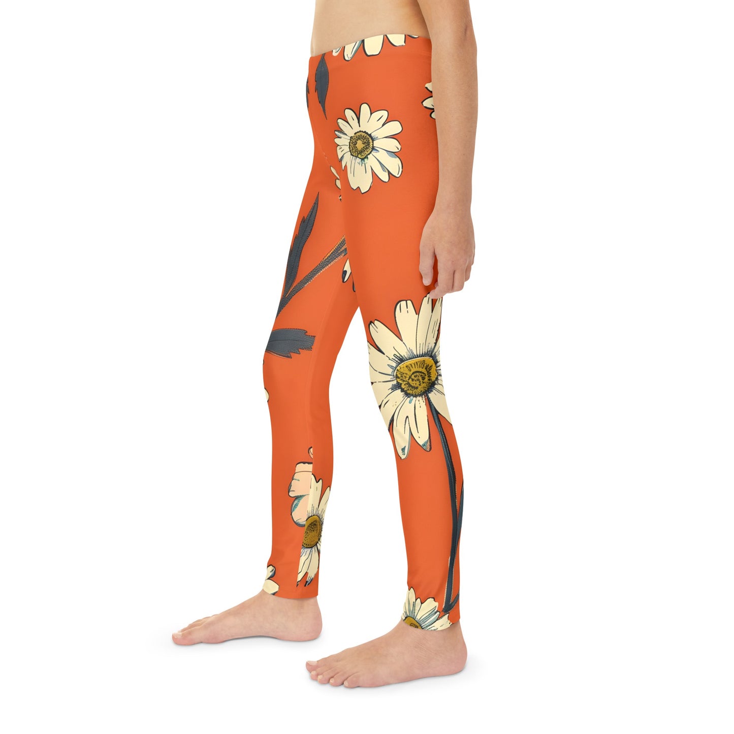 Orange Hibiscus Youth Full-Length Leggings