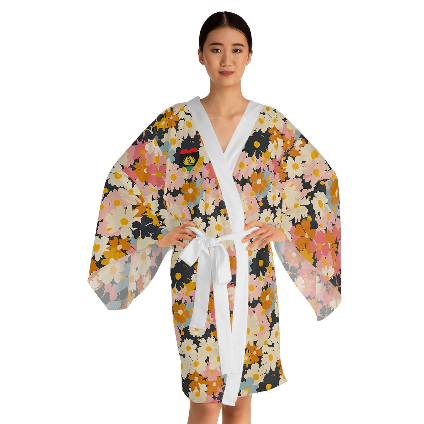 Flower Pattern Long Sleeve Kimono Robe (China)