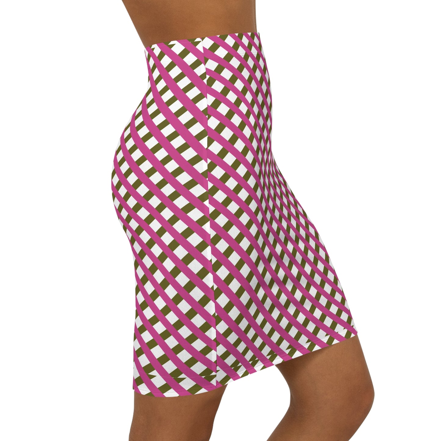 Cross Checkered Women's Mid-Waist Pencil Skirt (USA, Australia, UK)