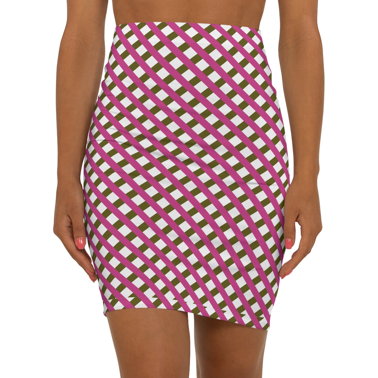 Cross Checkered Women's Mid-Waist Pencil Skirt (USA, Australia, UK)